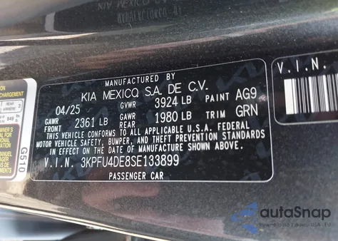 2025 Kia K4 Ex z USA, uszkodzony, nr VIN 3KPFU4DE8SE133899